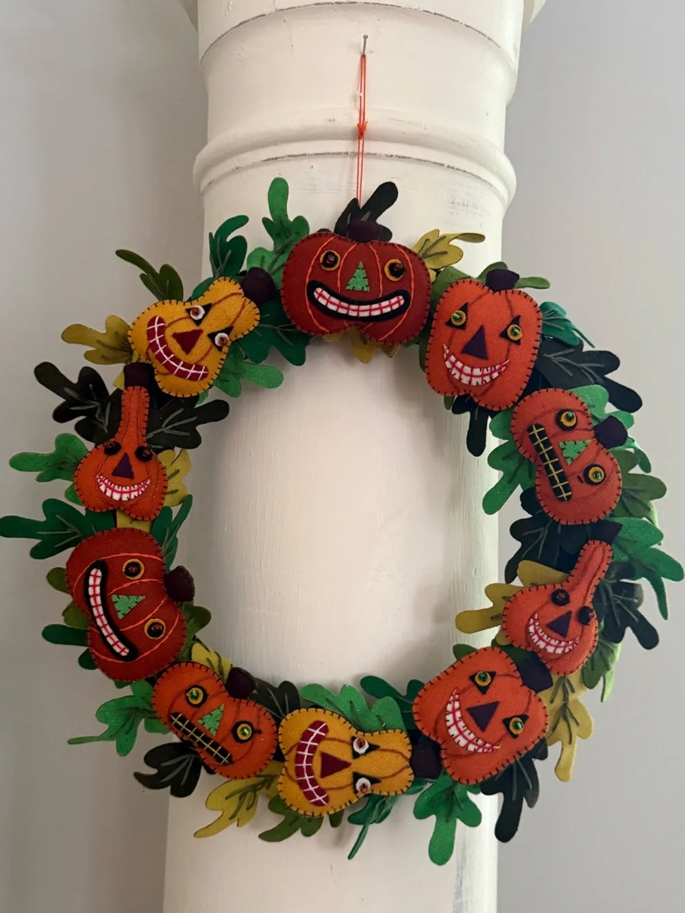 Pumpkin Felt Fall Halloween Wreath - Orange & Green